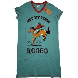 Lazy One S/M Night Shirt Nightgown Not my First Rodeo Horse Pajamas Teal NWT